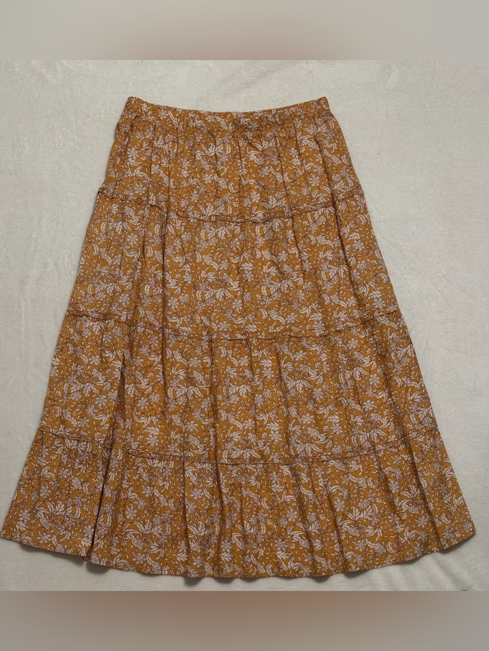 Japna Mustard Yellow Floral Tiered Maxi Skirt